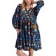 thumbnail image 2 of Vestido Corto Estampado de Larga con Cuello en V para Mujer, Estilo Bohemio Informal y Holgado, Ideal para la Playa. Azul M, 2 of 9