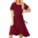 thumbnail image 1 of Txlixc Vestido Midi de Verano para Mujer Color Sólido Manga Corta Dobladillo Irregular Vestido con Cinturón Txlixc  Moda, 1 of 6