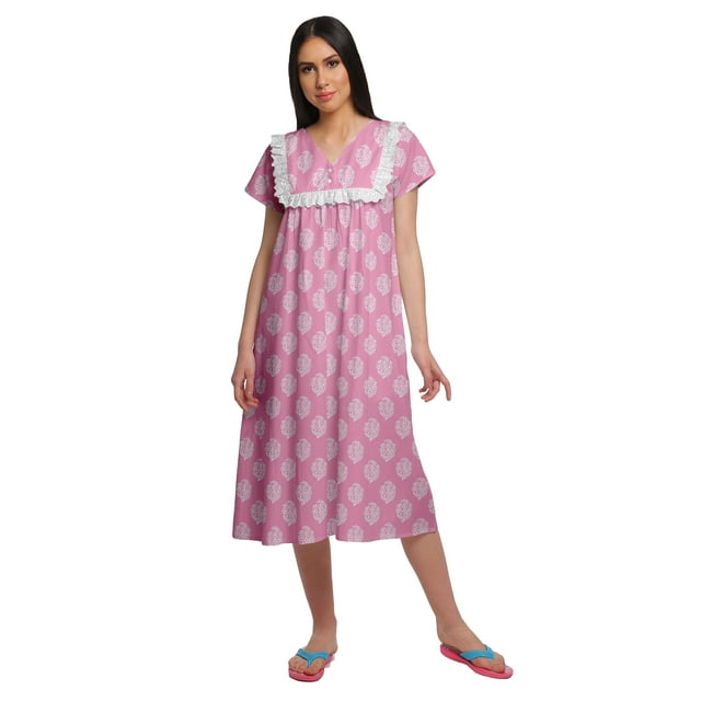 Moomaya Chemise de Nuit d'Allaitement à Col en V pour Femmes, Imprimée, à Manches Courtes