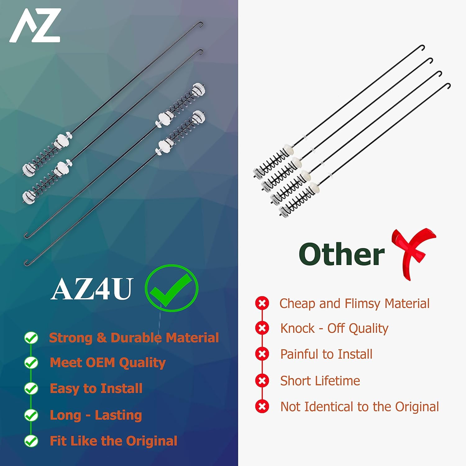 Set 4Pcs Washer Suspension Rod Kit Replaces W10780048 For Admiral ATW4675YQ1, Whirlpool WTW4800XQ4 WTW4800XQ1 WTW4800XQ2