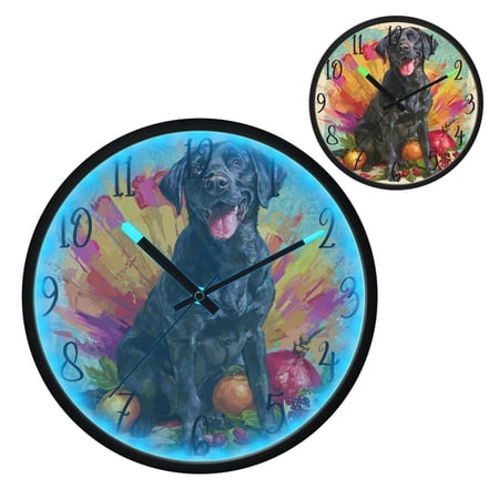 Black Labrador Luminous Wall Clock with Sound-Activated LED 12-Inch Silent Acrylic Timepiece for Bedroom Livingroom or Office
