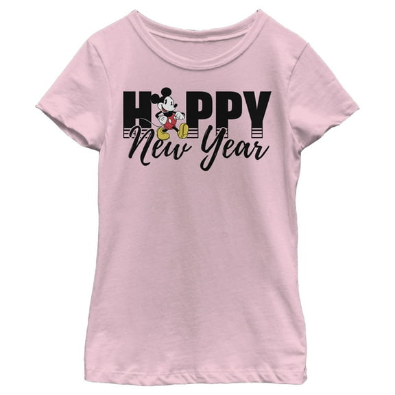 Girl's Mickey & Friends Mickey Mouse Happy New Year Graphic Tee Light Pink Small