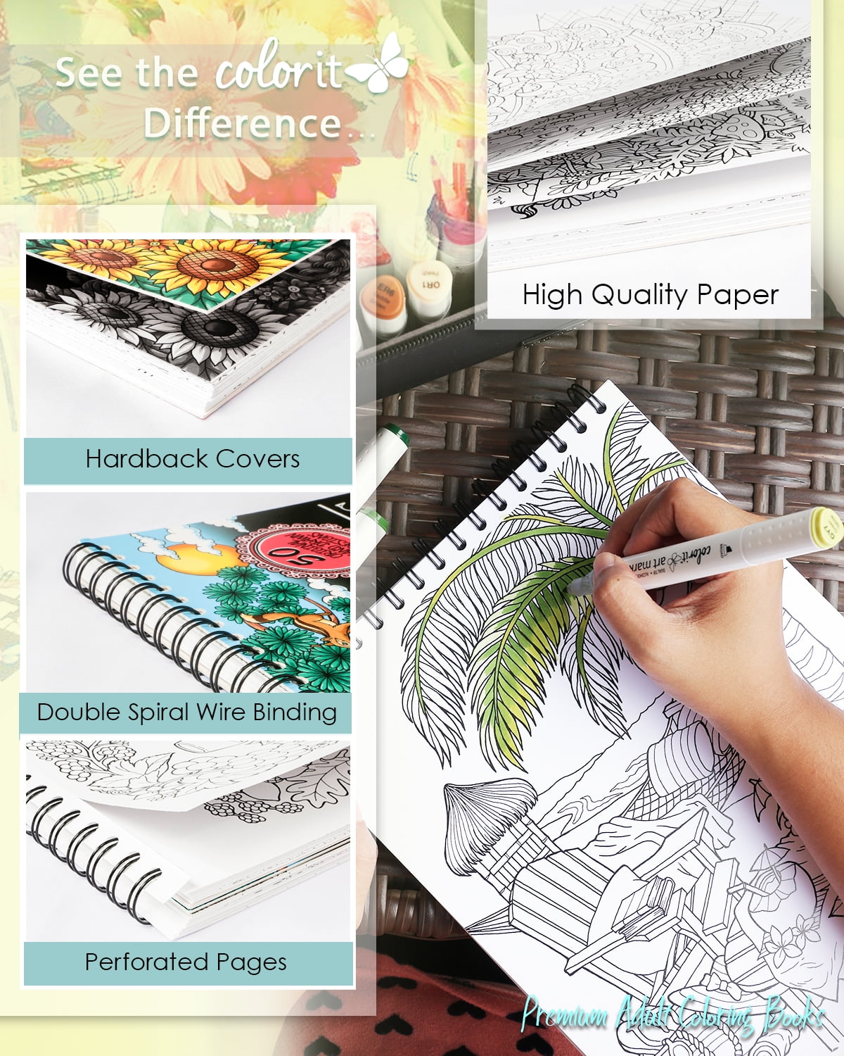 ColorIt Colors of Nature Adult Coloring Book - Features 50 Original Hand  Drawn Nature Inspired Designs Printed on Artist Quality Paper with Hardback