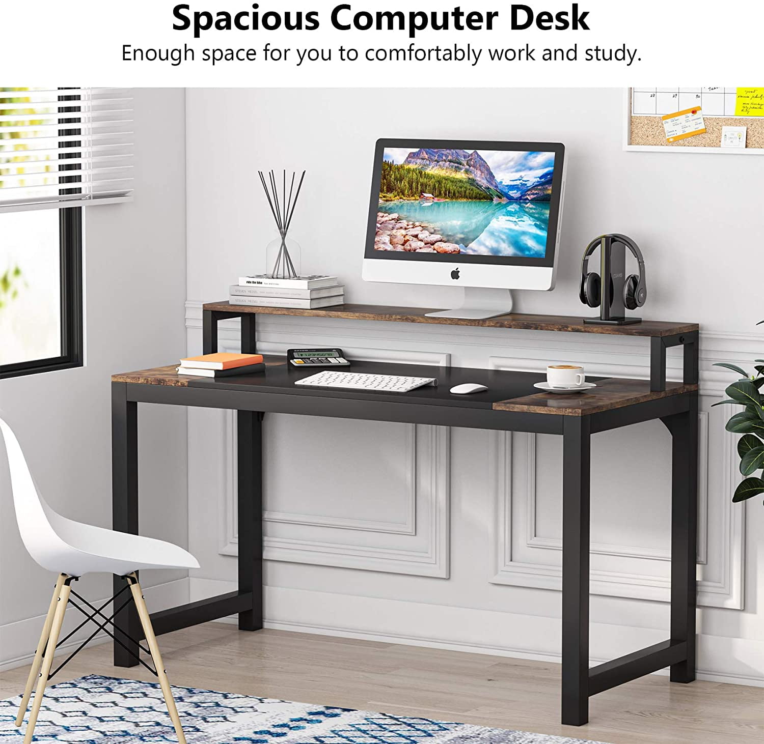 Computer Desk 120CM PC Laptop Table with 4 Layer Shelves Home/office Workstation 