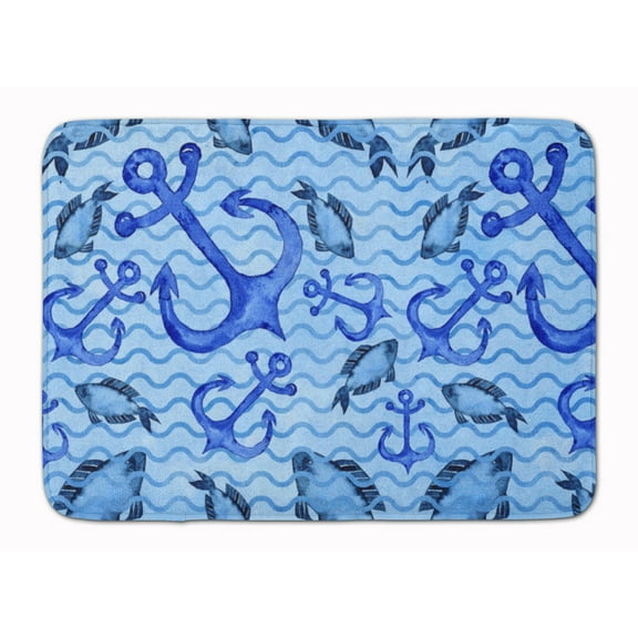 Beach Watercolor Anchors and Fish Machine Washable Memory Foam Mat