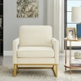 thumbnail image 2 of Cterwk Modern Style Accent Chair with Gold Metal Base, Velvet Upholstered Leisure Chair for Home, Office, Dining Room, Cream White, 2 of 9