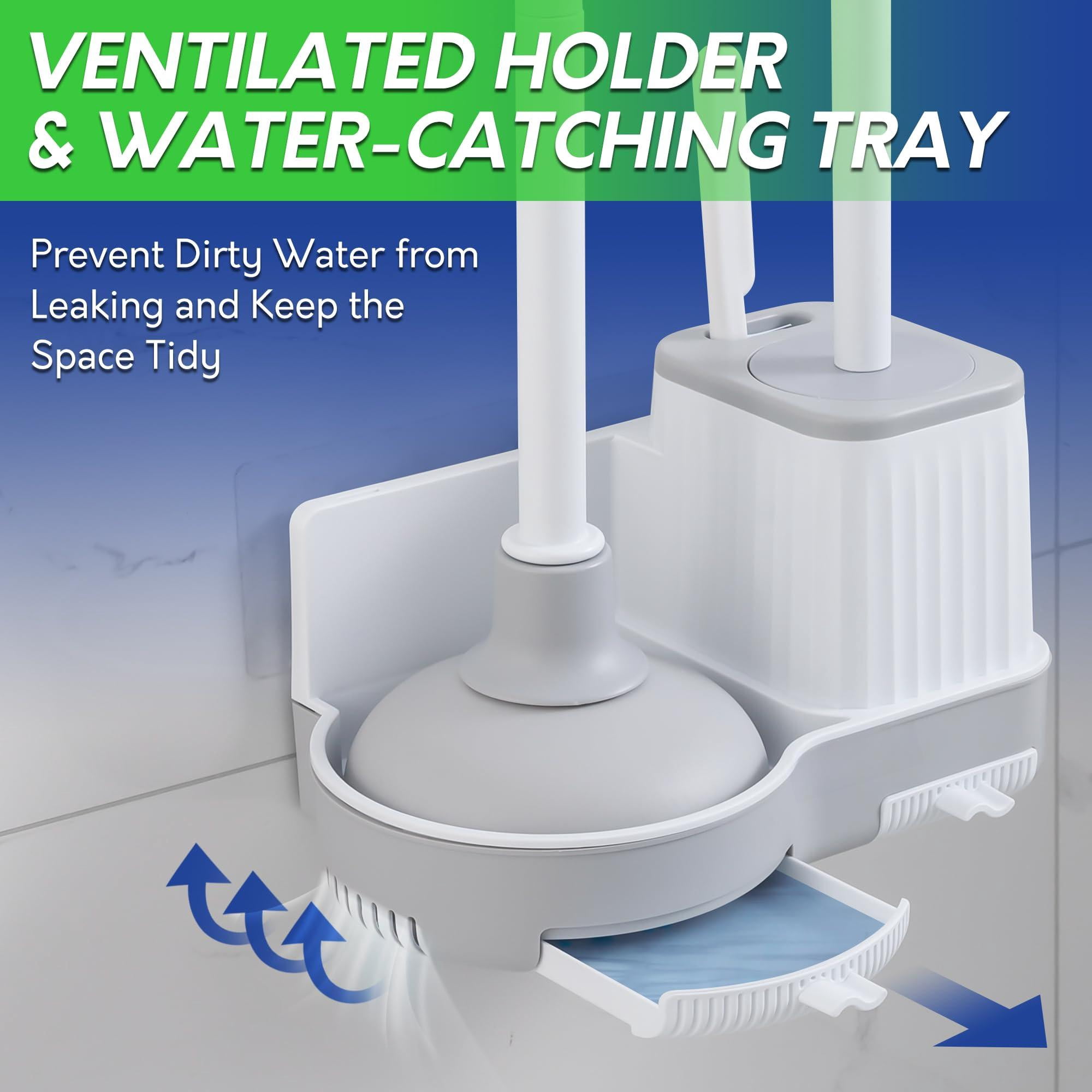 Toilet Brush And Plunger Set With Crevice Cleaning  White Combo Holder Bathroom Bowl Heavy Duty
