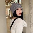 thumbnail image 4 of Yirtree Women Hat Super Soft Windproof Stretchy Solid Color with Letters Keep Warm Yarn Simple Thickened Winter Women Beanie Hat for Dating, 4 of 7
