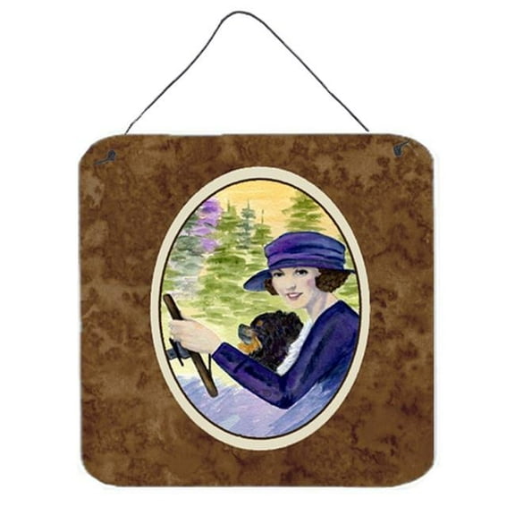 6 x 6 in. Lady driving with her Pomeranian Aluminium Metal Wall or Door Hanging Prints