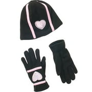Girl's Fleece Gloves and Beanie Set with Hearts