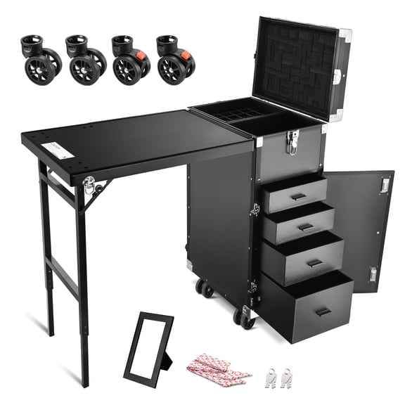 Byootique Aluminum Rolling Nail Table with 4 pcs Replacement Wheels Portable