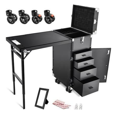 Byootique Aluminum Rolling Nail Table with 4 pcs Replacement Wheels Portable