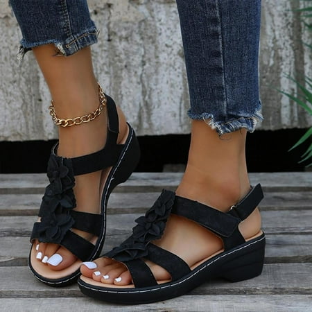 

Homedles Sandals for Women- Summer Ladies Slippers Casual Shoes Roman Casual Wedges Flower Sandals Black 43