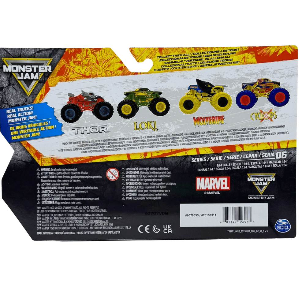 Monster Jam Marvel Wolverine vs Cyclops 1:64 Die-Cast Monster Truck 2 Pack, Series 6