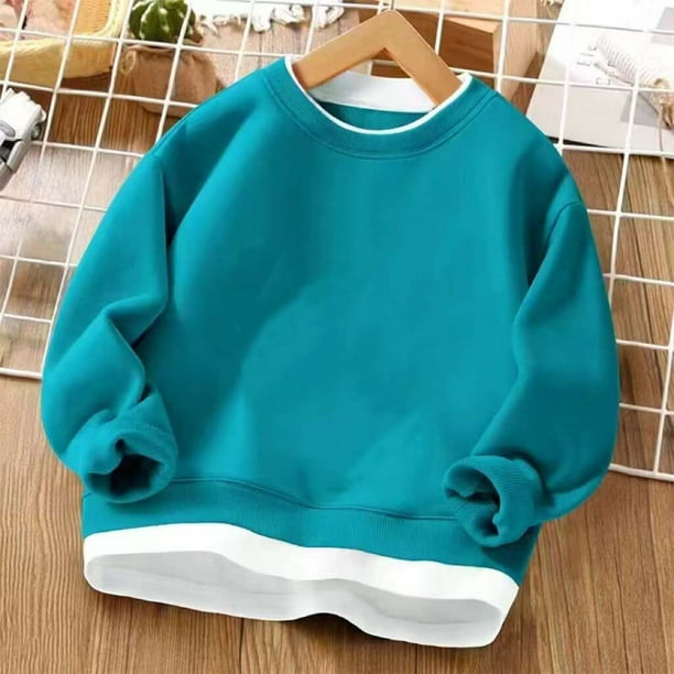 Cowsor Boys Girls Crewneck Sweatshirts Toddler Baby Sweatshirt Solid Cotton Soft Long Sleeve Active Pullover Tshirts