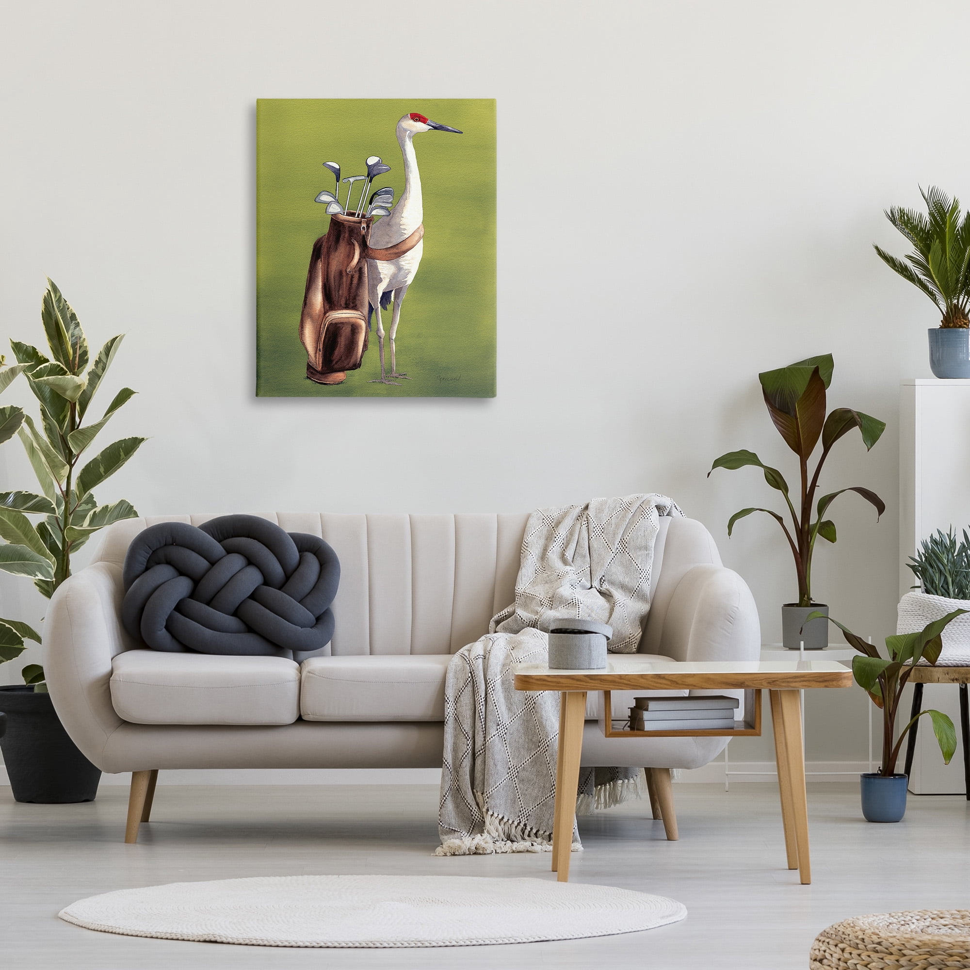 Stupell Industries Crane Bird with Golf Clubs Animals & Insects Painting Gallery Wrapped Canvas Art Print Wall Art, 30 x 40