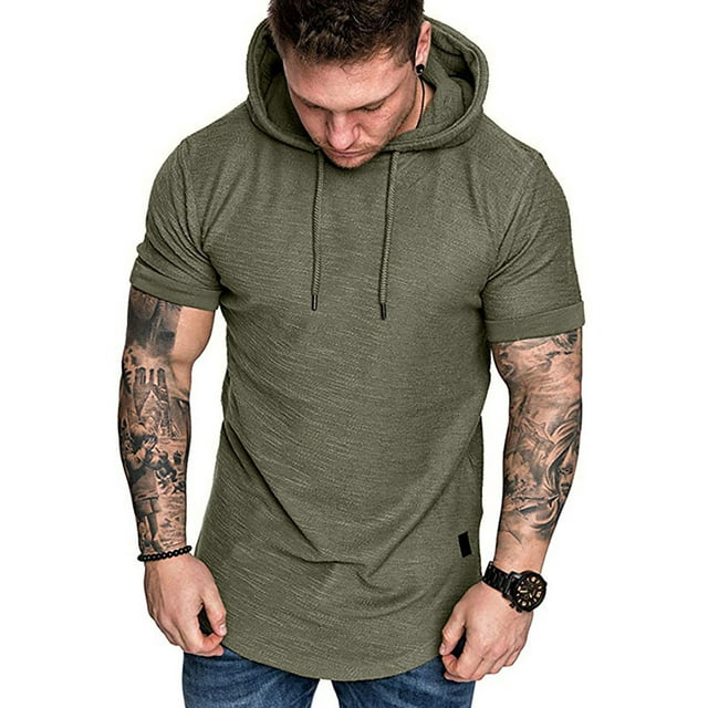 UKAP Chandails en Molleton pour Hommes Sweat à Capuche à Cordon Manches Longues Coupe Régulière Automne Hauts à Capuche Manches Courtes Vert P