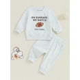 thumbnail image 2 of Suealasg Toddler Baby Boys Clothes 6M 1T 2T 3T Infant Boys 2Pcs Fall Winter Clothes Long Sleeve O Neck Letter Football Print Sweatshirt Tops Long Pants Sets, 2 of 7
