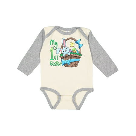 

Inktastic My 1st Easter Blue Ribbon Basket with Bunny and Chick Boys or Girls Long Sleeve Baby Bodysuit