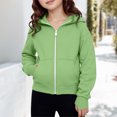 thumbnail image 2 of felwors Girls Zip Up Hoodies Kids Casual Long Sleeve Sweatshirt Fall Jacket with Pockets (Green,5-6 Years), 2 of 6