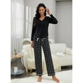 thumbnail image 3 of Ebukurty Black Pajamas Sets for Women 2 Piece V-neck Sleepwear Long Sleeve Cotton Plaid Pj Set, 3 of 7