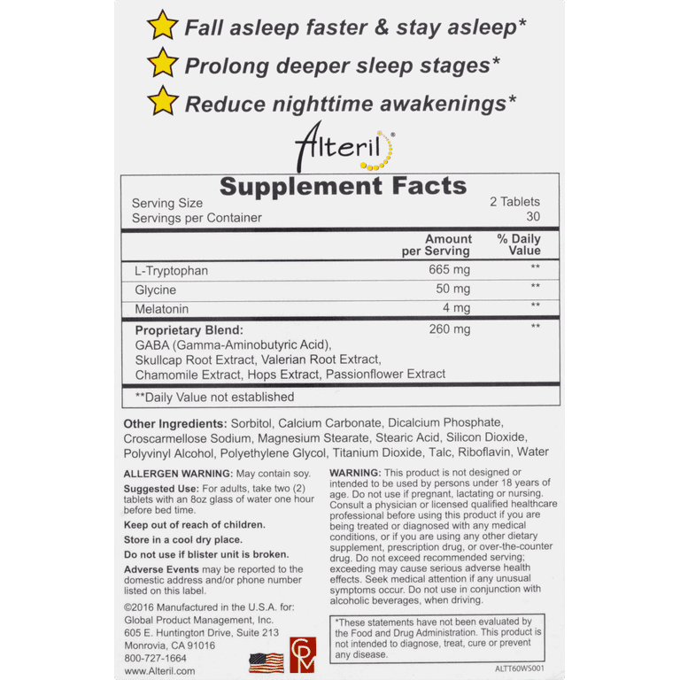 Alteril All Natural Sleep Aid Tablets, 30 Count