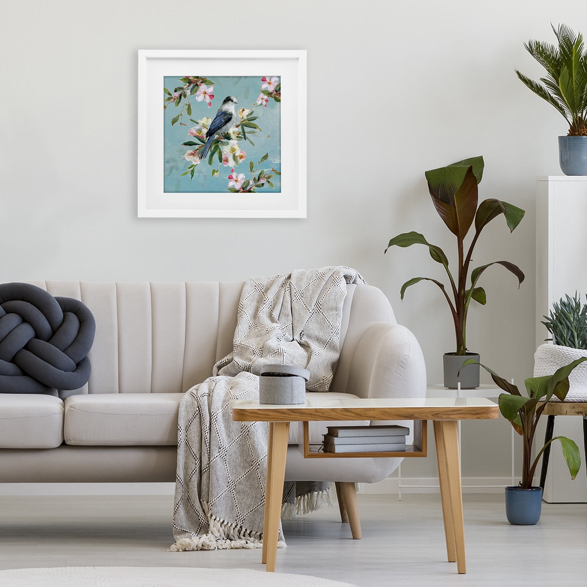 Stupell Industries Pastel Songbird Among Blossoms White Framed Print Under Glass, design by Sally Swatland