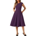 thumbnail image 2 of INSPIRE CHIC Women's Work Dress Cap Sleeve Elegant Cinched Waist A Line Dresses XS Deep Purple, 2 of 6