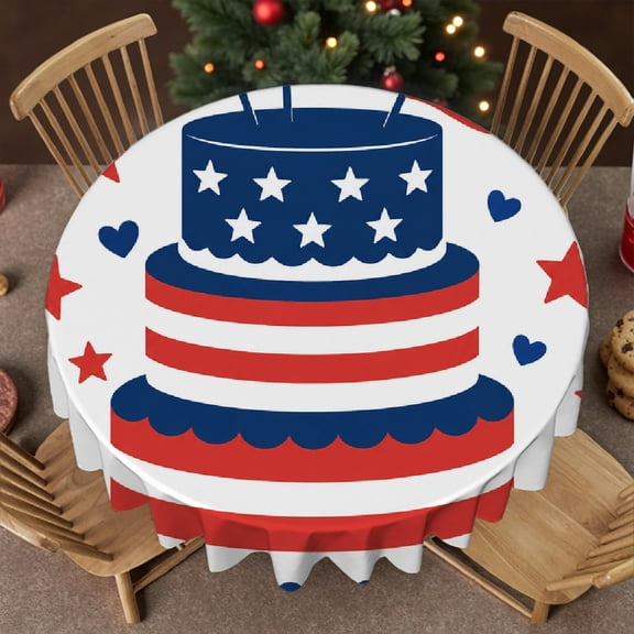 RKSupls American Flag Layered Cake 60 Inch Round Tablecloth, Polyester Tablecloths - Machine-Made Soft ,Decor for Wedding, Party, Holiday, Home Dining