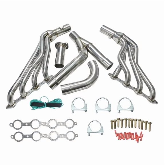 MOTOXIMA Stainless Steel Long Tube Exhaust Headers with Y Pipe for Chevy GMC Trucks SUVs 2WD