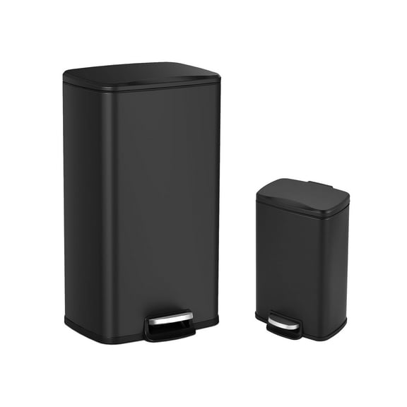 Innovaze 8 Gallon  1.3 Gallon Trash Can Set, Carbon Steel Rectangular Kitchen Step-on Garbage Can Combo, Matt Black