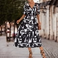 thumbnail image 6 of Olyvenn Womens Tunic Tied Babydoll Dress Summer Puff Short Sleeve Prom Dresses for Women 2024 Spring Funny Geometric Pattern Sundress Fashion Bandage High Waist Slim Fit Flowy Casual Black 4, 6 of 7