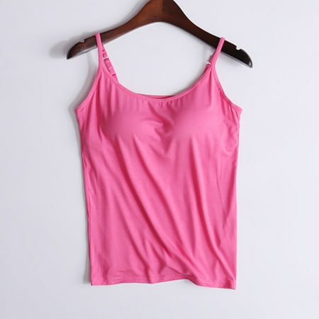 

Yuwull Ladies Camisole Tak Top with Built in Bras No Steel Rings Cup One Body Bottom Underwear Yoga Sports Vest Hot Pink 10