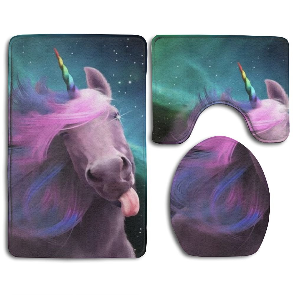 Xddja Cute Rainbow Unicorn 3 Piece Bathroom Rugs Set Bath Rug Contour Mat And Toilet Lid Cover Walmart Canada