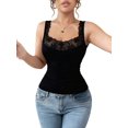 thumbnail image 3 of Women'S V Neck Floral Lace Trim Fitted Cropped Tank Top Black XXL, 3 of 8
