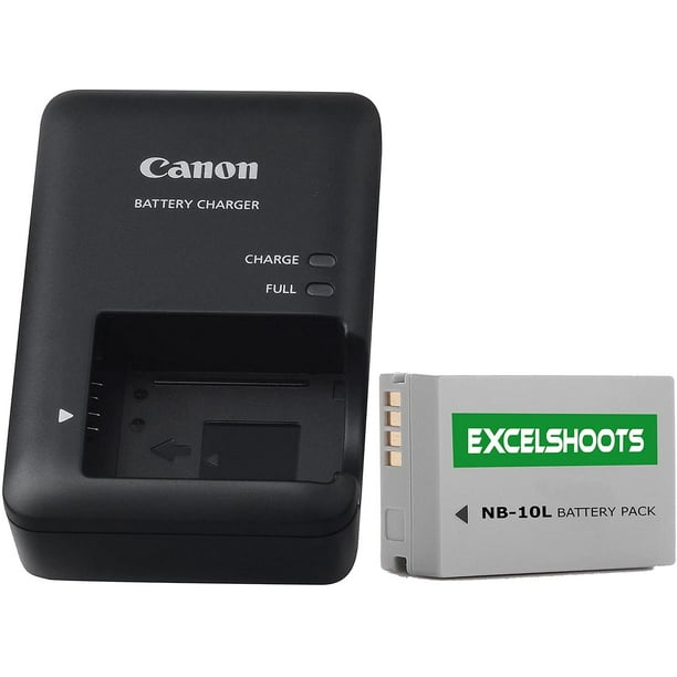 Excelshots, Chargeur de Batterie CB-2LC + Batterie Professionnelle NB-10L Li-ion, pour Canon PowerShot SX40 HS, SX50 HS, SX60 HS, G1X, G3X, G15, G16, Appareil Photo Numérique.