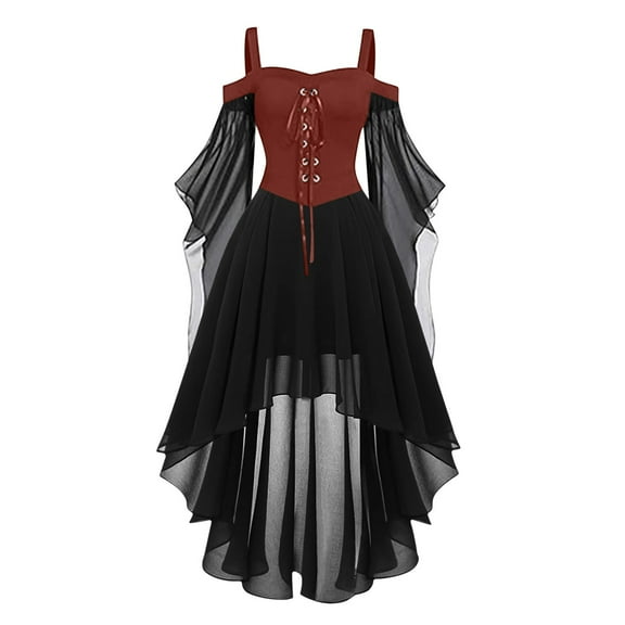Dresses For Women Plus Size Fashion Gothic Style Vintage Midi Dress Croset Long Flare Sleeve Irregular Length Dress Short Sleeve Chiffon Dress Party Dress