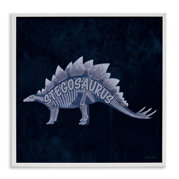 Stupell Industries Cottage Blue Stegosaurus Skeleton White Framed Giclee Art, 17 x 17, by Lauren Rader