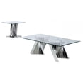 thumbnail image 1 of Jeu de Table + Table de Fin en Verre Transparent Géométrique en Acier Inoxydable Argenté, 1 of 3