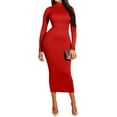 thumbnail image 3 of Xuanfei Women Solid Color High Neck Long Sleeve Butt Lift Bodycon Dress, 3 of 5