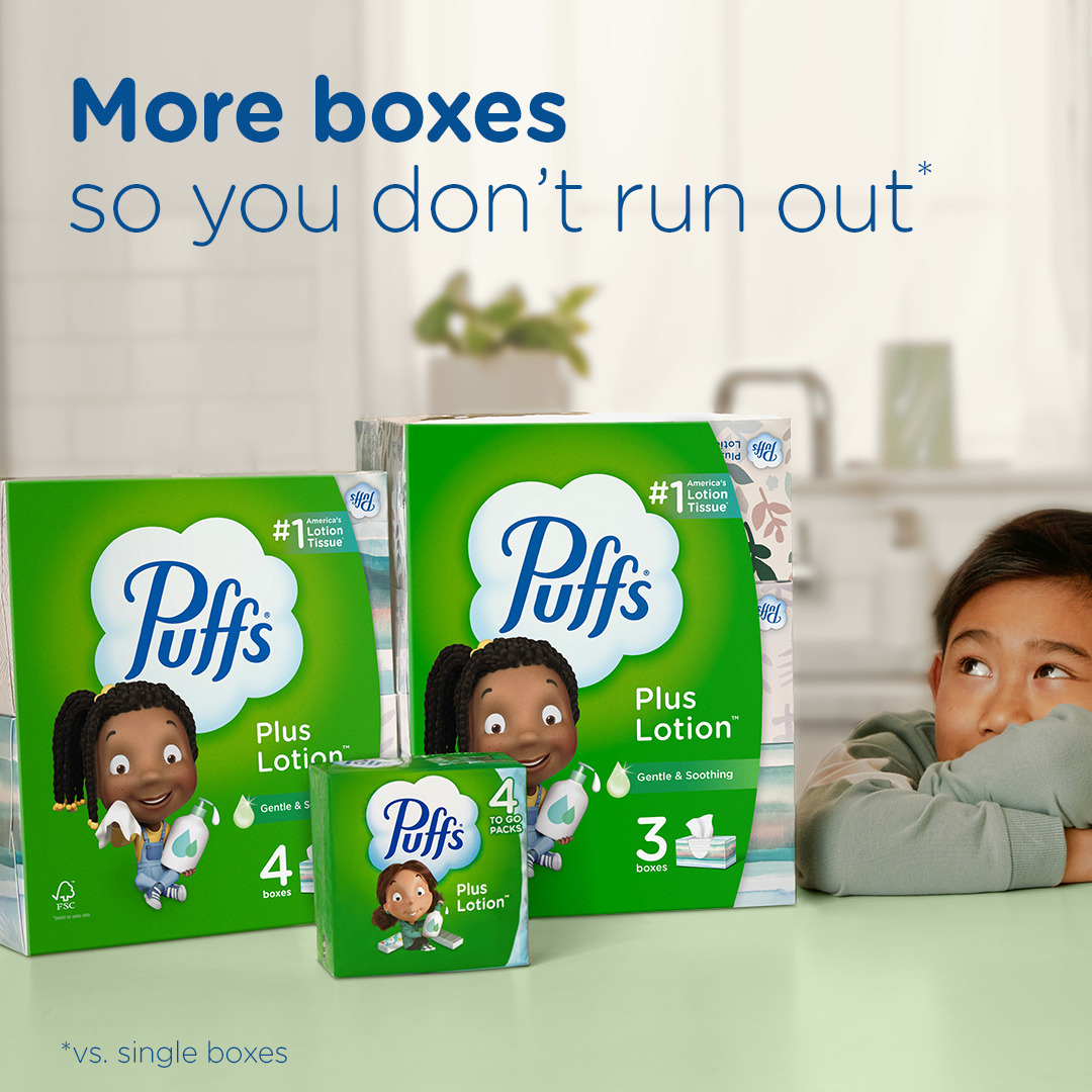 Puffs Plus Lotion Facial Tissue, 6 Family Size Boxes, 124 Tissues per Box, Green - image 9 of 13