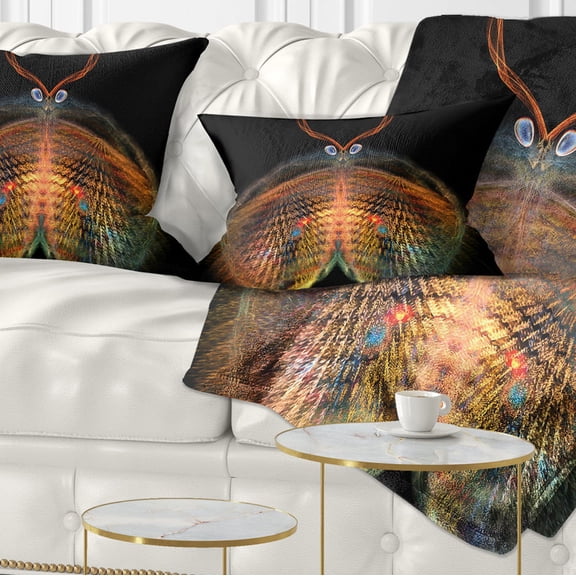 Designart Yellow Red Fractal Butterfly in Dark - Abstract Throw Pillow - 12x20