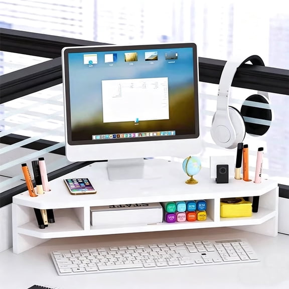 White Monitor Stand Riser — Desktop Computer Stand & Monitor Riser for Desk