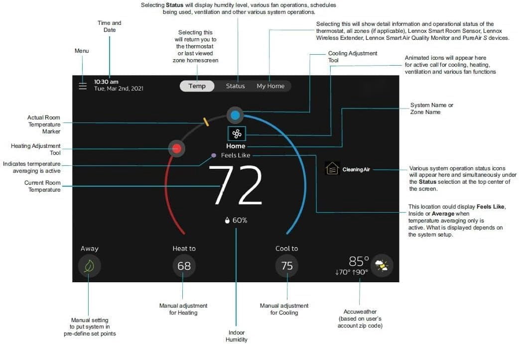 Lennox S40 (22V24) Smart Thermostat, Touchscreen, WiFi, Communicating System Control, Programmable, High Efficiency, Geo-Fencing, Remote Access, Wi-Fi and Alexa Enabled, Easy Installation