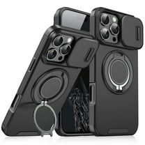 360° Rotatable 100° Fold Ring Stand Slim Fit Case for iPhone 12 Pro / 12 6.1", with Sliding Camera Cover Shockproof Drop Protection Matte Hybrid Phone Cover, Support Magnetic Car Mount, Black