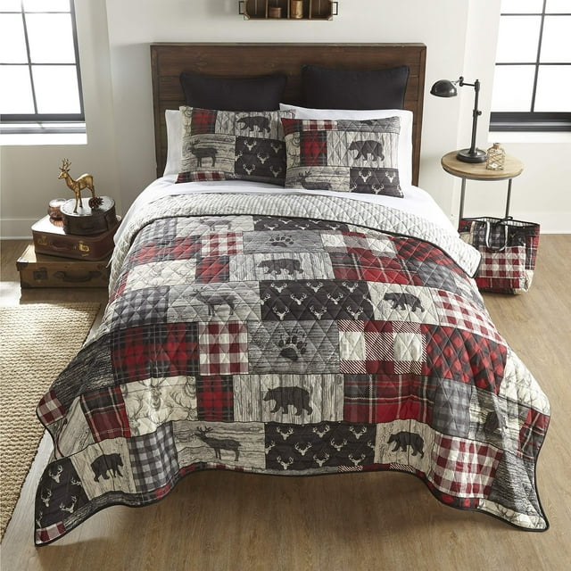 Donna Sharp Juego de cama King – 3 piezas – Juego de edredón Timber Lodge con edredón y dos fundas de almohada – Lavable a máquina