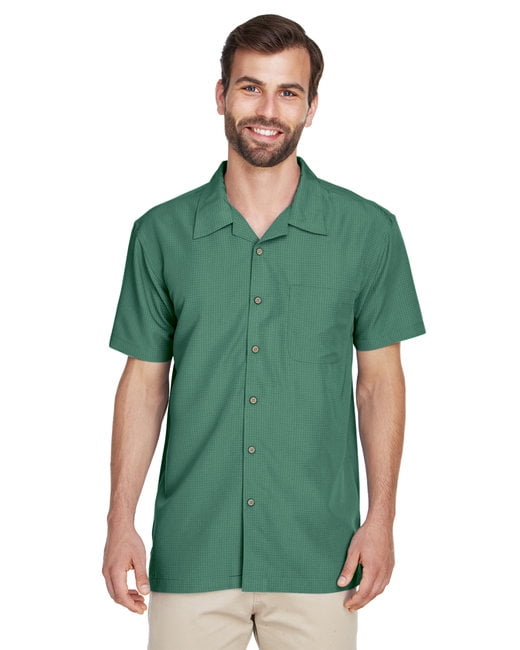 Harriton Mens Barbados Textured Camp Shirt Medium Palm Green