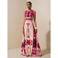 thumbnail image 3 of Hot Pink Geometric Floral Sleeveless Maxi Dress For Summer Festival, Vacation, Beach, Street Style, 3 of 7