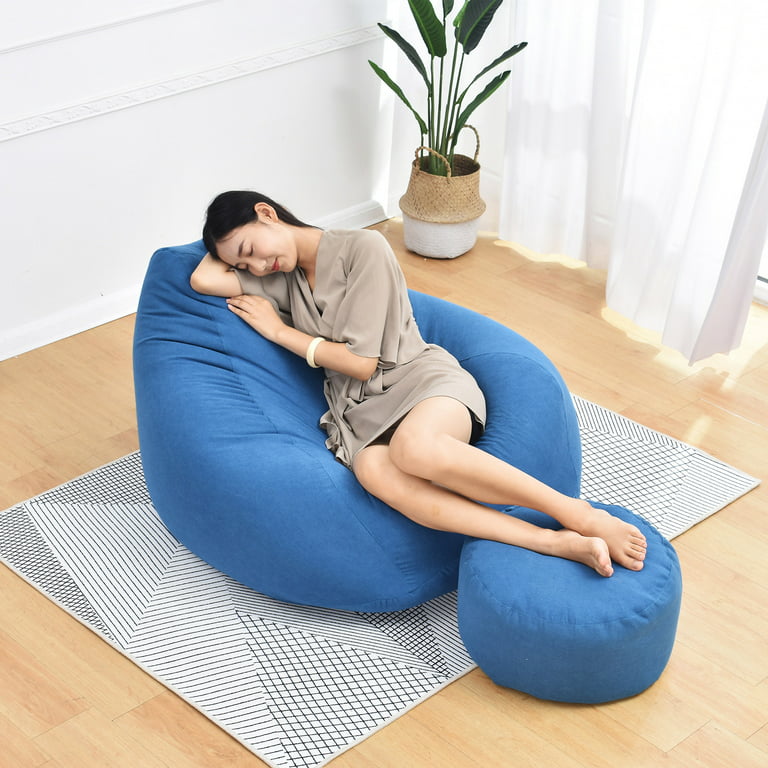 Removable Cotton and Linen Fabric Particle Filled lounger sofa Furniture  Sofa Cover Memory Foam Beanbag Chair Tatami Indoor Lazy Lounger (Not  Included Filling) 