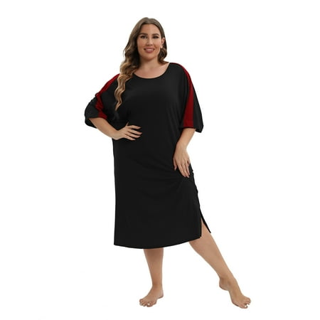 

Womens Plus Size Nightgowns Short Sleeve Nightshirt Round Neck Sleepwear Split Sleep Dress Casual Loose Sleepshirt